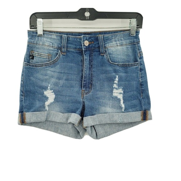 Kancan destructed jean Shorts juniors size 5/26 cuffed high rise 2 inch inseam - Picture 1 of 11